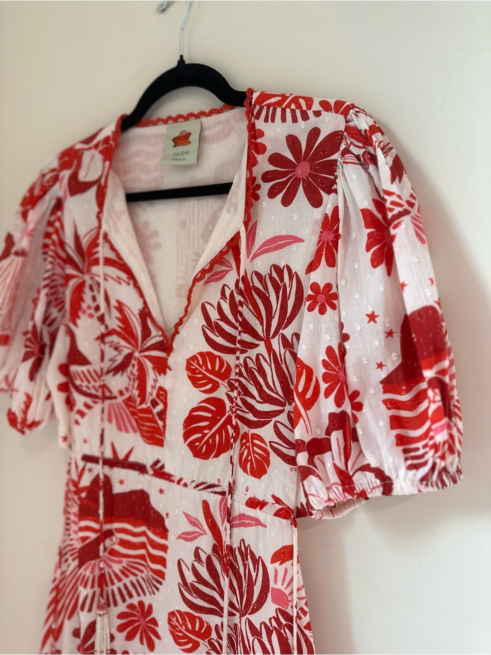 Farm Rio Tropical Floral Open Back Cotton Midi Dress Red Pink Size M Resort - Picture 6 of 12